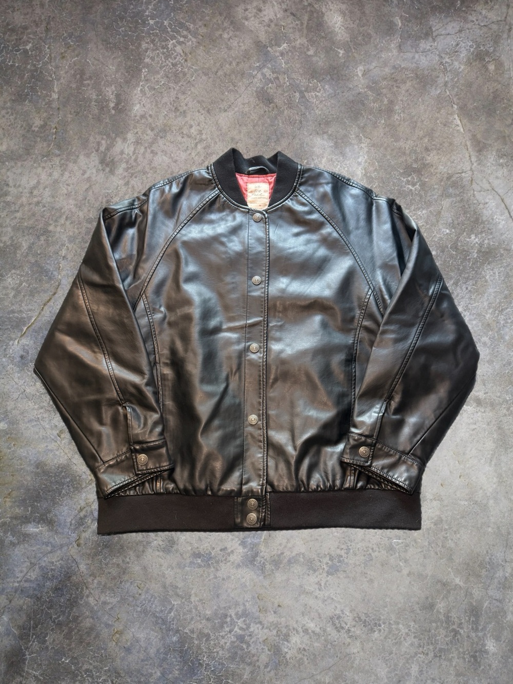 We the Free People Vegan Leather Snap Black Jacket Pink Interior
